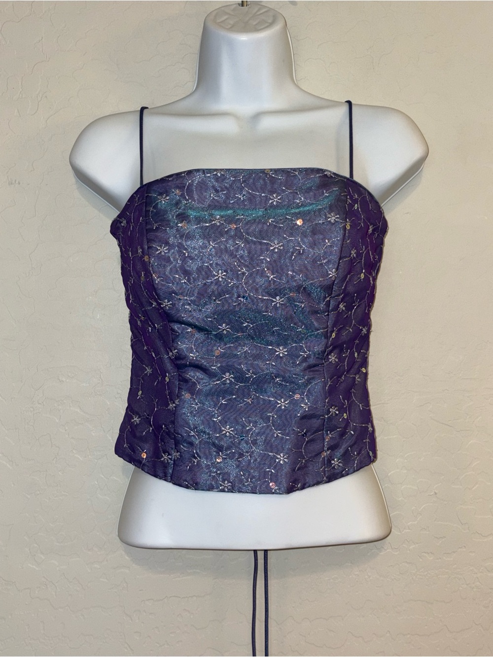 VTG Y2K Beaded Corset Tank Beaded Bustier Blondie Nites Purple 3/4 Fairy Grunge